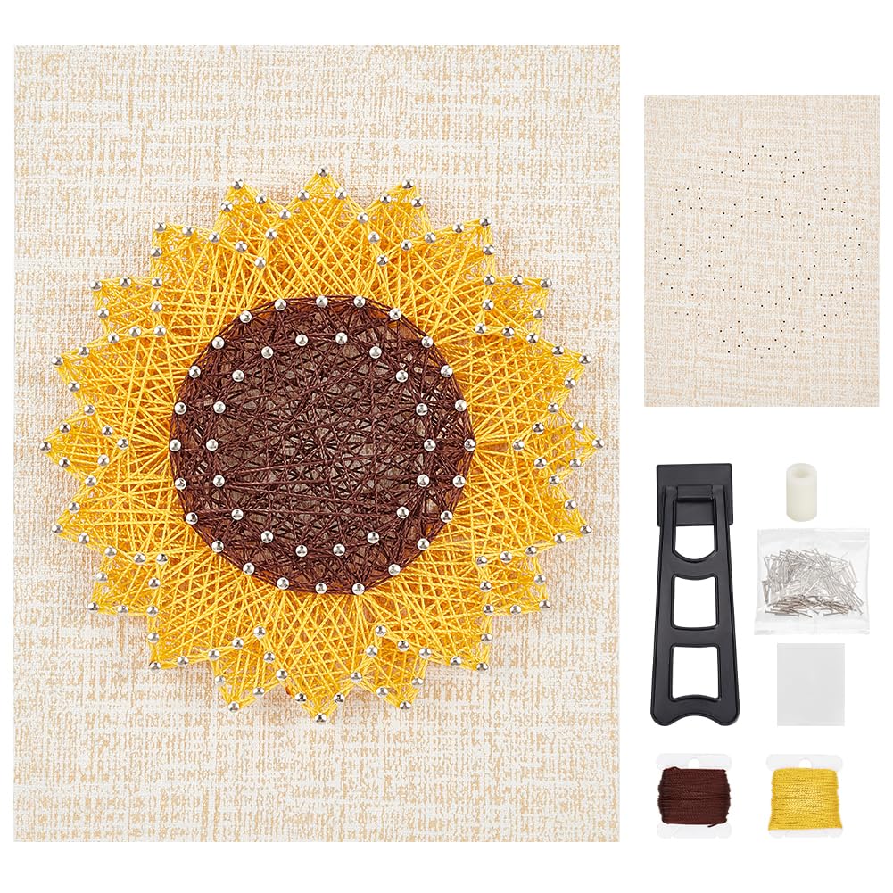 WEBEEDY DIY String Art Kit Craft for Beginners Sunflower Nail String Art Supplies DIY Poke Arts Craft Projects Winding Drawing Package Set Christmas Unique Wall Decor Gift WEBEEDY