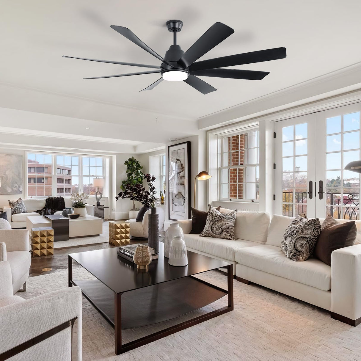 Sofucor 72 Inch Ceiling Fans with Lights and Remote, Large Black Ceiling Fan with Light 6-Speed 3 CCT Dimmable, Outdoor Ceiling Fan 8 Blades 3-Timer Reversible DC Motor for Living Room Office Patio Sofucor