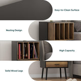 Record Player Stand with Vinyl Record Storage, Turntable Stand with Storage Cabinet Holds up to 180 Albums, Mid-Century Vinyl Holder Storage Shelf for Living Room Bedroom Office Morwdxef