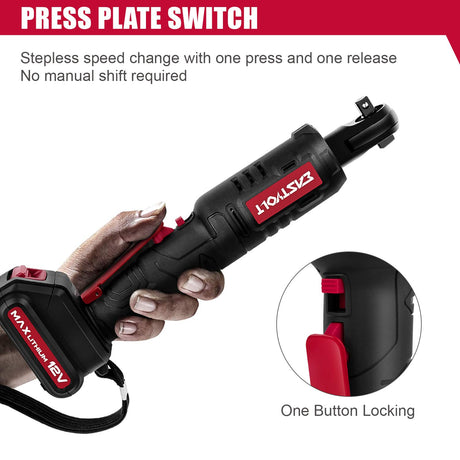 Eastvolt 12V Cordless Electric Ratchet Wrench Set, 3/8 Inch 35 Ft-lbs Power Wrench Tool Kit with Fast Charger, 2.0Ah Lithium-Ion Battery, 7-Pieces 3/8 Inch Metric Sockets and 1/4" Adaptor, Black + Red Eastvolt