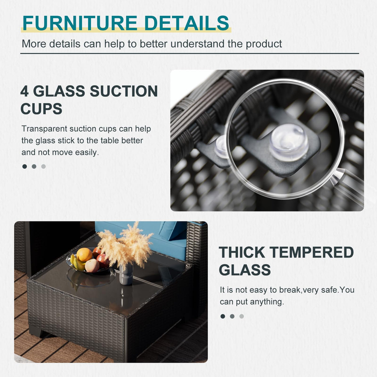 Ophelian 8 Piece Wicker Patio Furniture Set with Fire Pit Table, Rattan Outdoor Sectional Sofa, Patio Couch Set for Backyard, Garden, Deck (Coffee/Peacock Blue) Ophelian