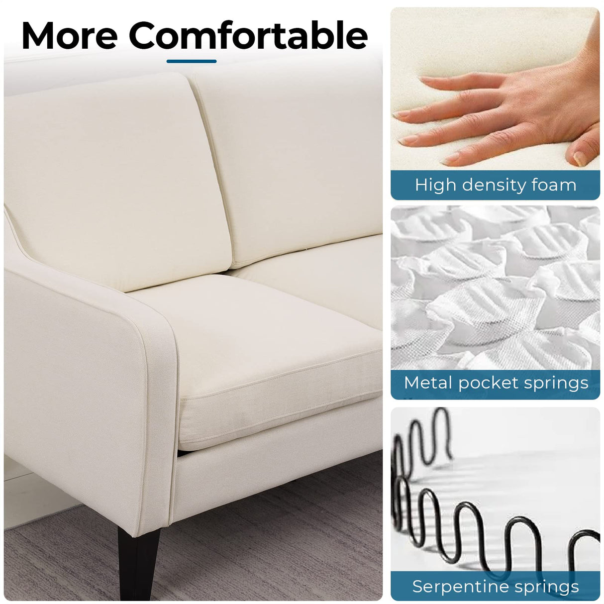 VINGLI Loveseat 53" Small Couch Loveseat Sofas for Living Room Mid Century Modern Sofa Couch Beige Love Seat Couches with Scooped Arms for Small Spaces, Bedroom, Apartment, Studio VINGLI