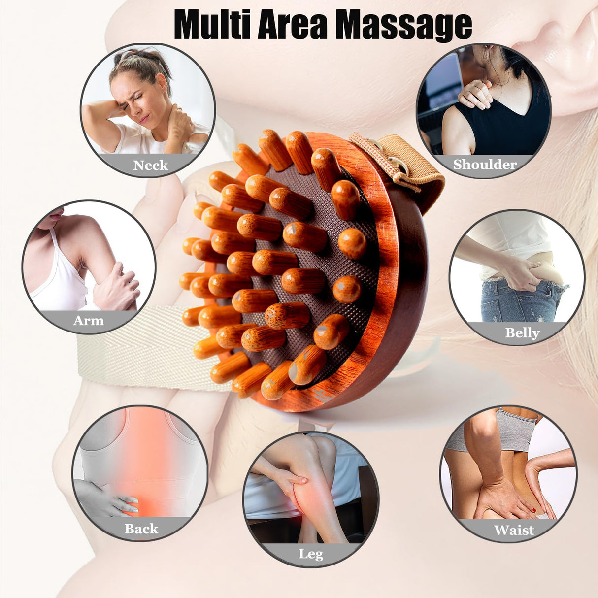 VERYOND Sapele Wood Anti-Cellulite Massage Brush - Hand-Held Massager Body Brush Muscle Relax Sauna SPA Head Massage Brush VERYOND