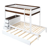 Harper & Bright Designs Twin Over Twin Bunk Bed Twin Size Trundle, Wood Twin Bunk Bed with USB Ports, Storage and Desk, White+Walnut Harper & Bright Designs