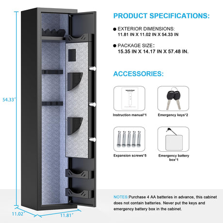 Silkight 3-5 Fireproof Gun Safe, Quick Access Digital Rifle Gun Safes for Home Rifle and Pistols, Long Gun Safes for Rifles and Shotguns with Touchscreen Pad, Mute Function, Dual Alarm & Metal Box silkight
