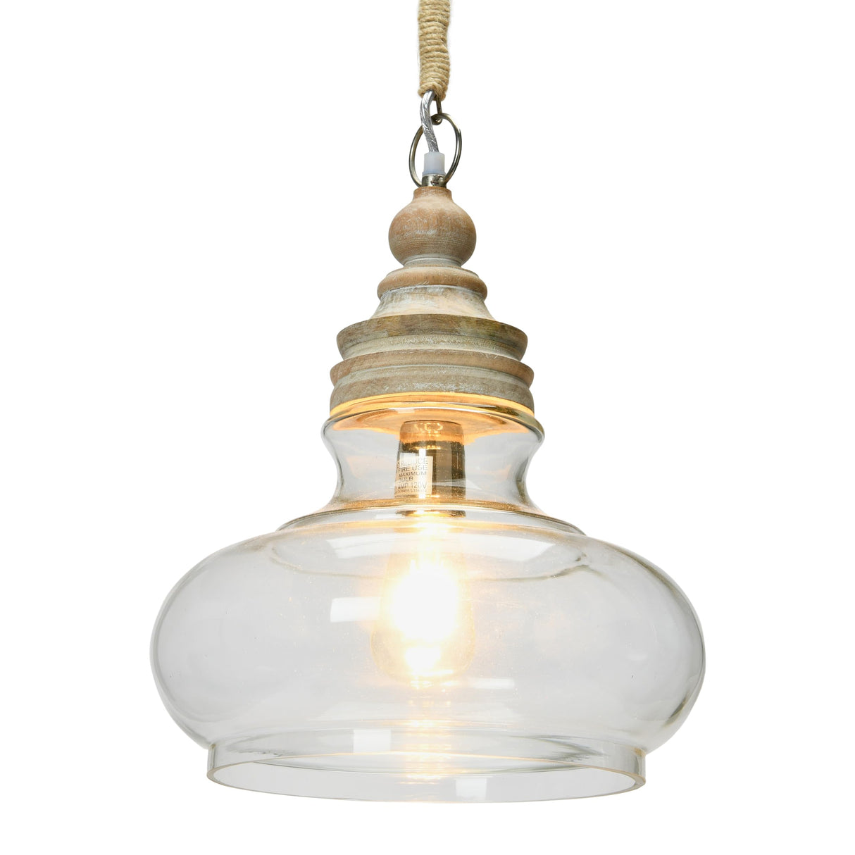 Creative Co-Op Glass & Mango Wood Ceiling Pendant Light Creative Co-Op