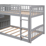 Ball & Cast Twin Over Twin Size Bunk Bed with Two Drawers and Slide,Wood Bunkbed w/Full-Length Guardrails & Storage Convertible Ladder,Space Saving,Slat Support,Bedframe for Child's BedroomGray Ball & Cast