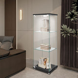 LKTART Glass Display Cabinet 3 Shelf with Single Door, Curio Display Cabinet with 12 Adjustable Color Led Light, 4 Caster Wheels with Brakes, 360 Rotation of Display Cabinets for Collectibles, Black LKTART