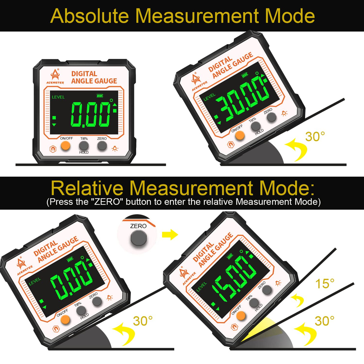 Digital Angle Finder with Electronic Laser，3-in-1 Angle Finder-Electronic Level&Laser Level-Rechargable Digital Angle Gauge Magnetic,Digital Level Box/Protractor for Table&Miter Saw with Fabric Bag ACEMETER