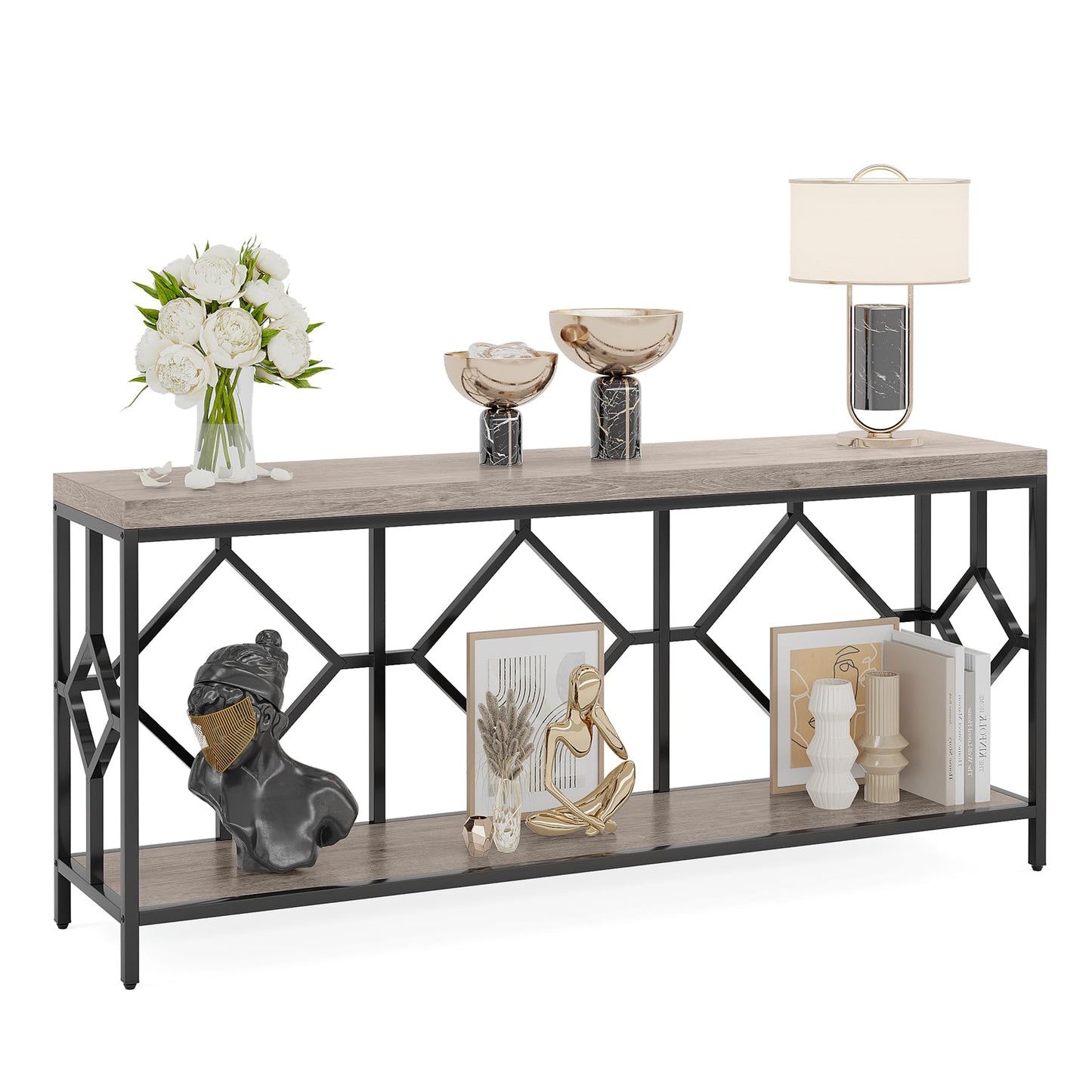 71 Inch Tribesigns Extra Long Narrow Sofa Console Table with Open Storage Shelf - WoodArtSupply