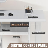 Flycity Electric L Shaped Standing Desk Adjustable Height, 67" x 47" Corner Computer Desk with Host Shelf, Gaming Desk with LED Lights & Power Outlet, Dual Motor Home Office Desk with Storage, White Flycity