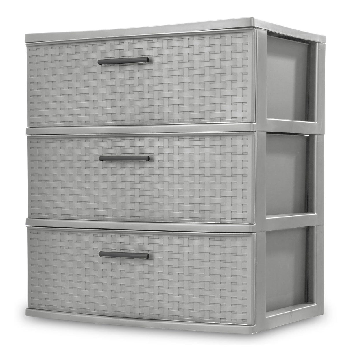 CLMSTE Gray Storage Drawer, 3 Drawer Plastic Weave Wide Tower with Pull Handles CLMSTE