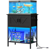 HOOBRO 20 Gallon Fish Tank Stand with Power Outlets and LED Light, Metal Frame Aquarium Stand, Reptile, Turtle Tank Stand with Cabinet Storage, 27.6'' L x 15.7'' W, 300 LBS Capacity, Black BB40UDFT01 HOOBRO