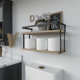 RICHER HOUSE Dual-Level Guardrail Floating Shelves, Rustic Wood Shelf Wall Mounted, Over Toilet Paper Storage Shelf for Bathroom Wall Decor, Bathroom Organizers and Kitchen Storage - Rustic Wood RICHER HOUSE