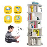 Modern 5-Tier Rotating Bookshelf - 360° Revolving Storage Rack for Home & Office - White foriy
