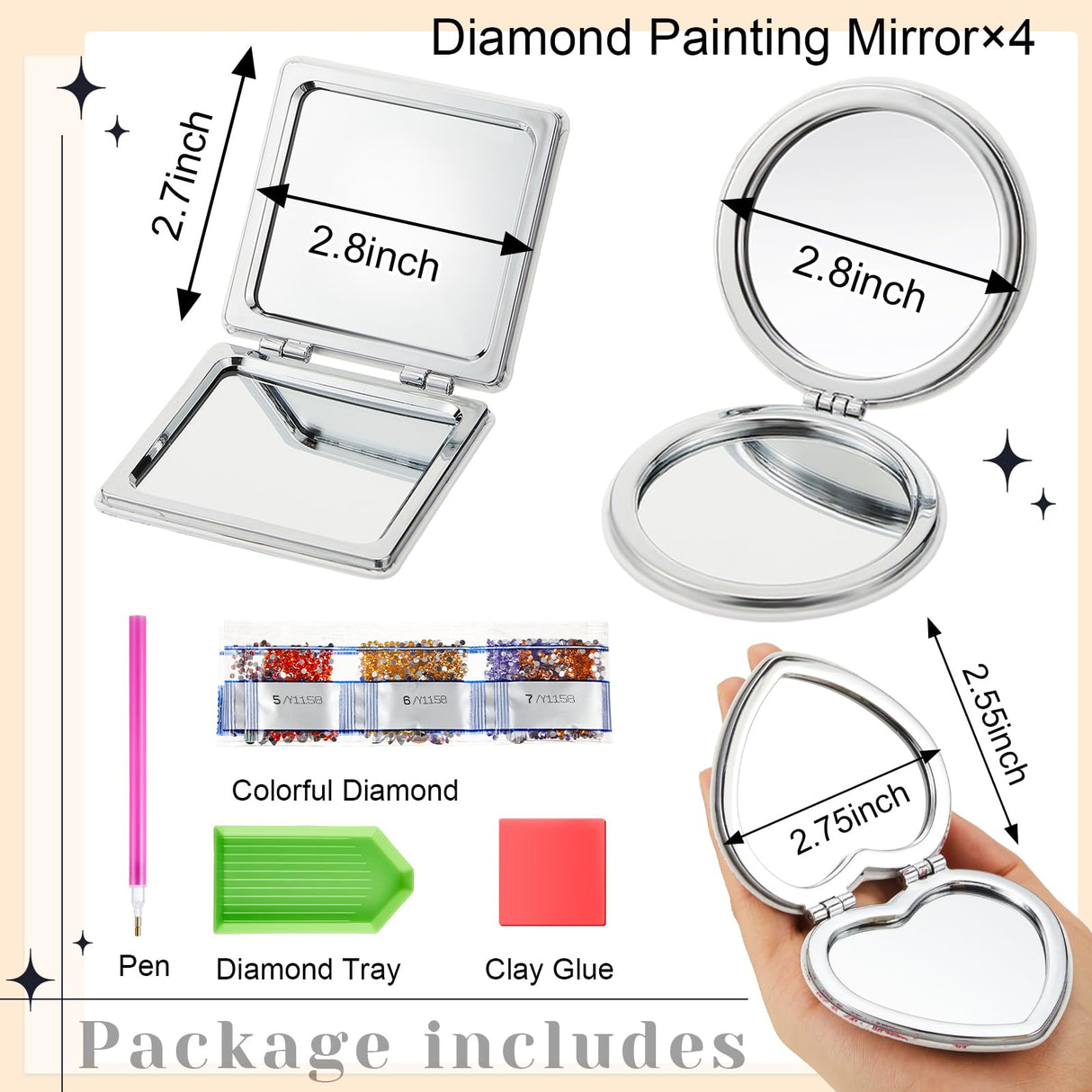 Marsui 4 Pcs Diamond Painting Compact Mirror DIY Painting Pocket Portable Folding Purse Mirror for Women Diamond Art Mom Gifts for Mother's Day Nurse Week Party Favors(Mandala) Marsui
