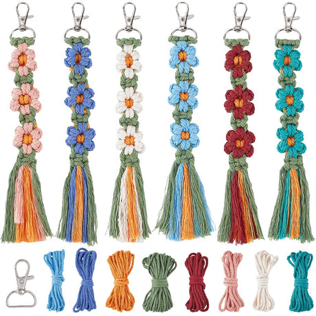 SUNNYCLUE 6 Sets Keychain Making Kits Macrame Keychain Kit Daisy Flower Keychain with Instruction Boho Tassel Keychains Flowers Macrame Kits for Beginners Adults Handbags DIY Hanging Ornament Decor SUNNYCLUE