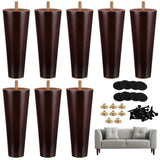 Ruisita 8 Pieces Furniture Couch Legs 6 Inch Round Solid Wood Sofa Legs Natural Wooden Couch Legs Replacement Legs for Armchair, Cabinet, Chair, Footstool, Mid Century Modern Dresser, Brown Ruisita