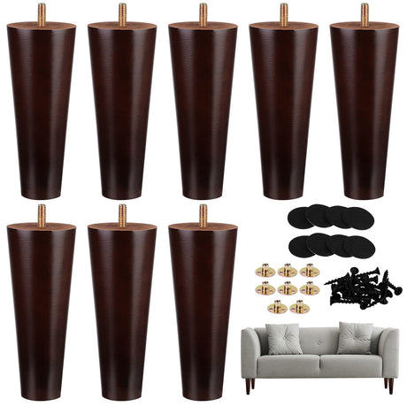 Ruisita 8 Pieces Furniture Couch Legs 6 Inch Round Solid Wood Sofa Legs Natural Wooden Couch Legs Replacement Legs for Armchair, Cabinet, Chair, Footstool, Mid Century Modern Dresser, Brown Ruisita