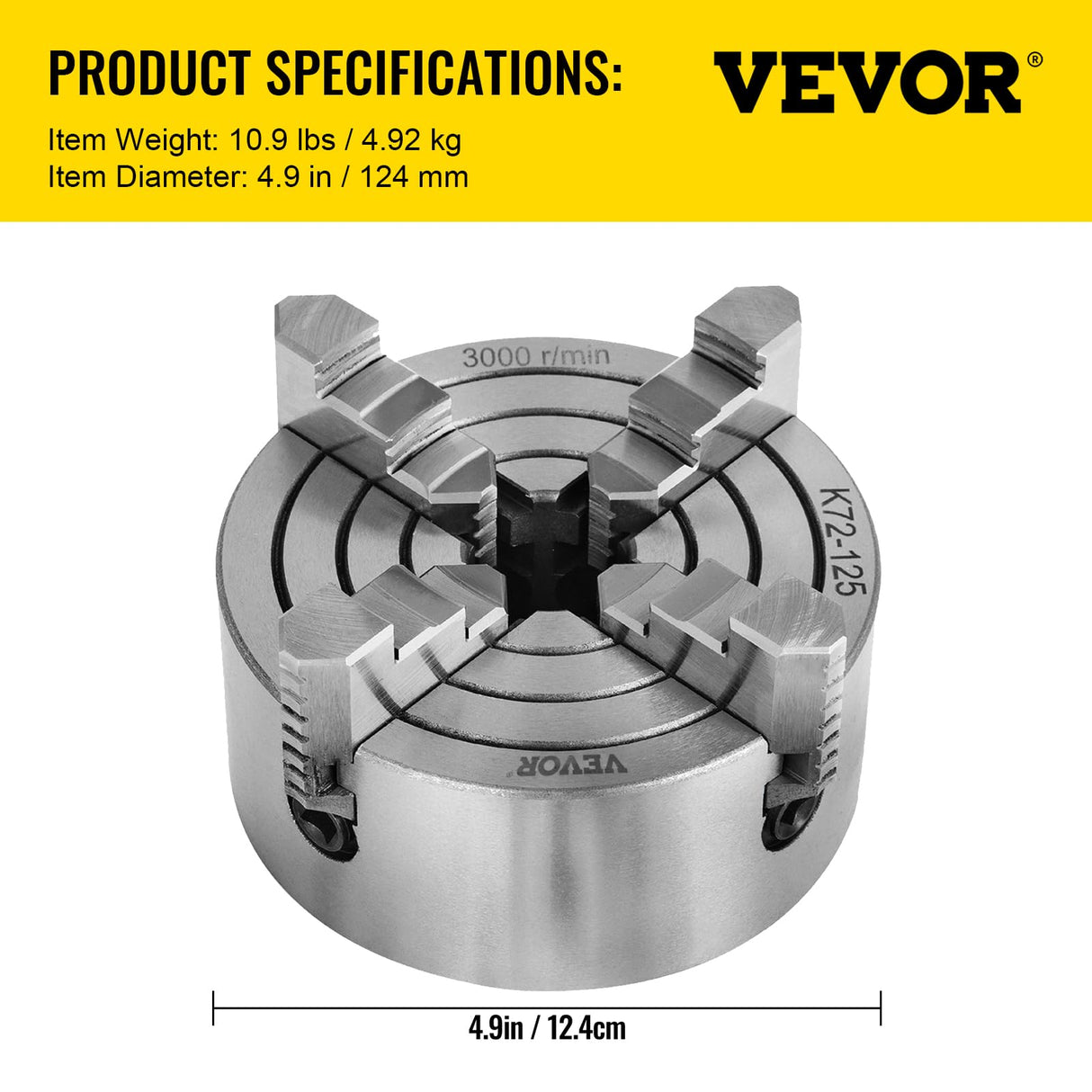 Vevor K72-125 Lathe Chuck 5 Inch 4-Jaw,Lathe Chuck Independent Reversible Jaw,Metal Lathe Chuck Turning Machine Accessories,for Lathes Machine - Amazon.com VEVOR