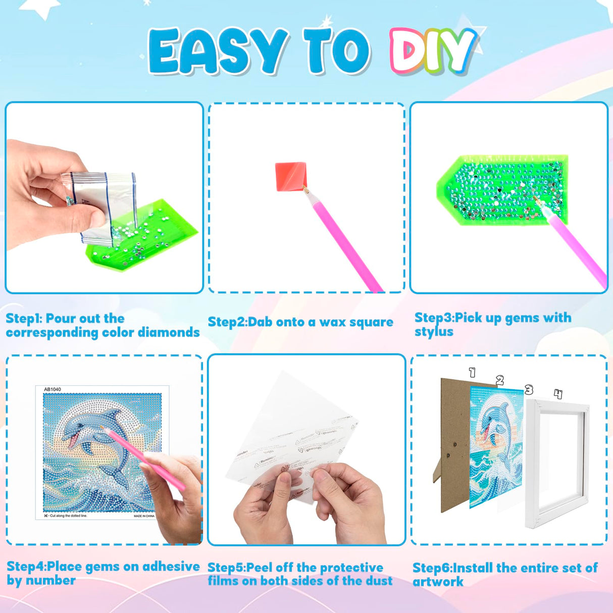 Nardoll Diamond Art Kits with Wooden Frame - Arts and Crafts - Dimond Art Painting by Numbers - GEM Art for Beginners Adult Home Wall Decor Nardoll