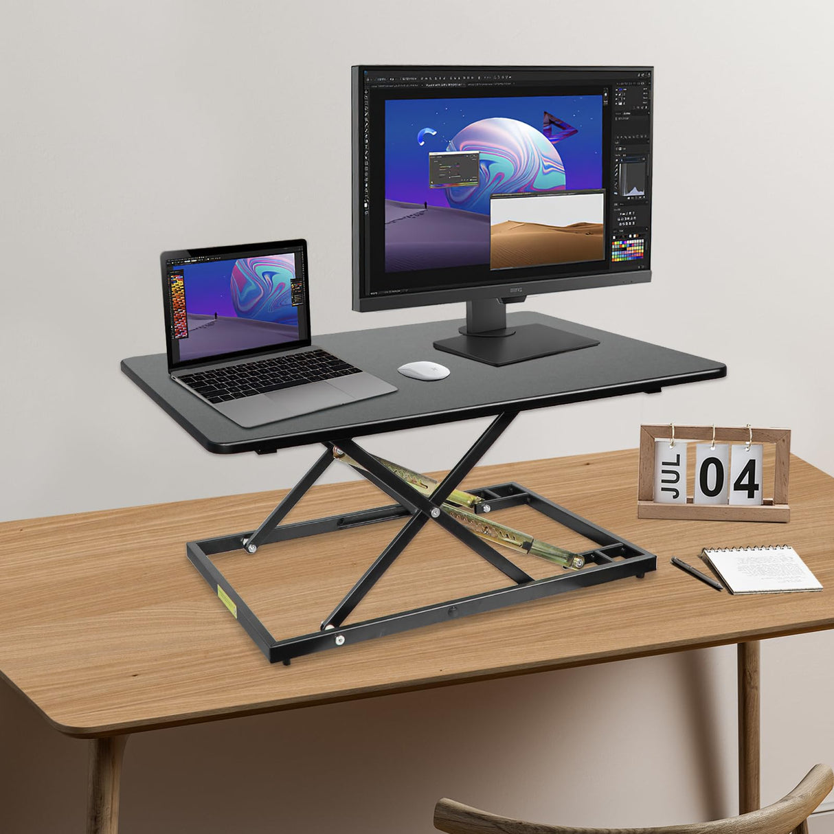 STANDNEE 32in Desk Riser for Standing or Sitting, Standing Desk Converter, Height Adjustable Sit Stand Desk Converter, Fully Assembled Monitor Laptop Riser Workstation for Home Office, Black STANDNEE