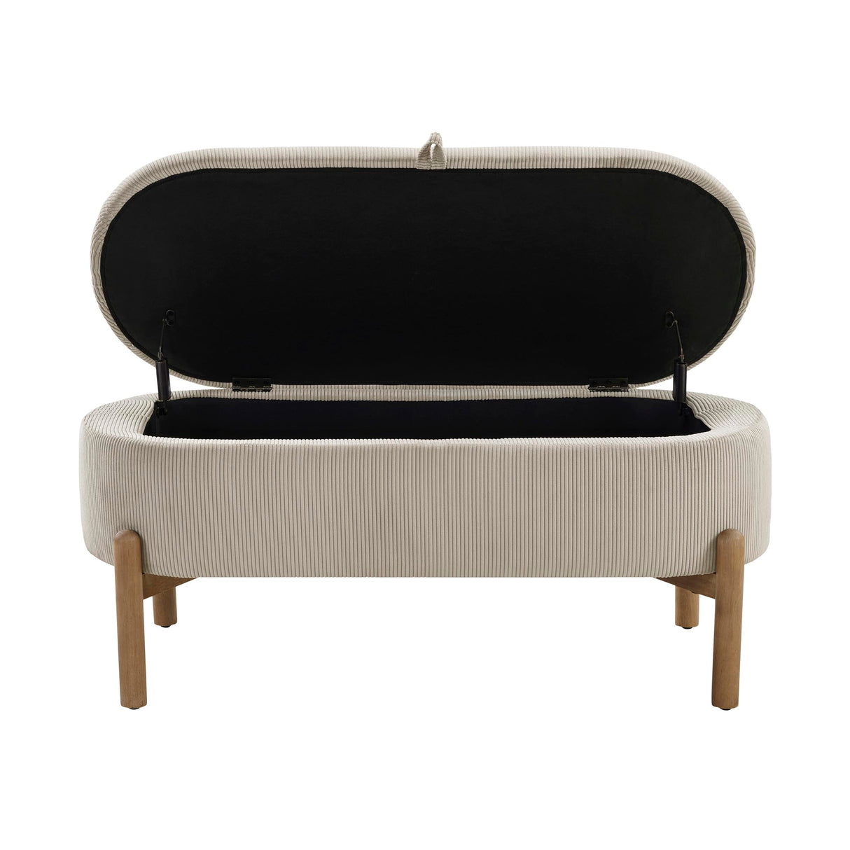 Lexicon Lift Top Storage Bench, Corduroy Upholstered Oval Entryway Bench with Solid Wood Leg Support, Modern Striped Storage Chest for Entryway/Living Room/Bedroom, Taupe Lexicon
