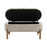 Lexicon Lift Top Storage Bench, Corduroy Upholstered Oval Entryway Bench with Solid Wood Leg Support, Modern Striped Storage Chest for Entryway/Living Room/Bedroom, Taupe Lexicon