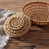 Round Rectangle Rattan Fruit Bread Baskets, Handmade Woven Storage Bowls Breakfast Serving Tray for Kitchen Tabletop Generic
