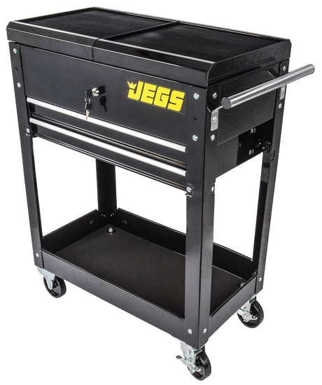 JEGS Heavy-Duty Tool Box Cart | 220 LBS Capacity | Uses Four 4” Caster Wheels | Includes 2 Keyes And 6 Drawer Liners | Black With JEGS Logo | 2 JEGS