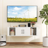 GOFLAME Floating TV Stand, Wall Mounted TV Console Table with Doors, Entertainment Media Center Under TV, Modern TV Cabinet for Living Room, Bedroom, Office, White GOFLAME