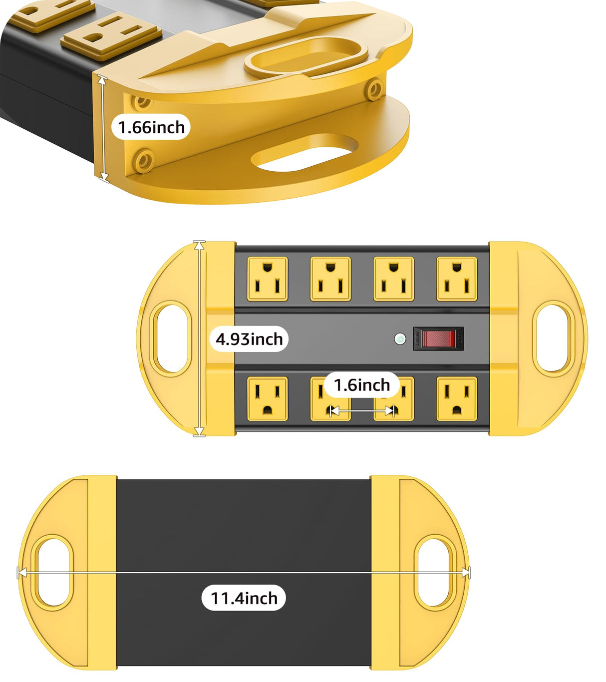 CCCEI Heavy Duty Power Strip Surge Protector, Metal 8 Outlets Power Strip for Appliance. Garage Shop Industrial Workbench 15 AMP Outlets Strip. 6FT Extension Cord, Yellow CCCEI