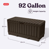 Keter Kentwood 92 Gallon Resin Deck Box-Organization and Storage for Patio Furniture Outdoor Cushions, Throw Pillows, Garden Tools and Pool Floats, Brown Keter