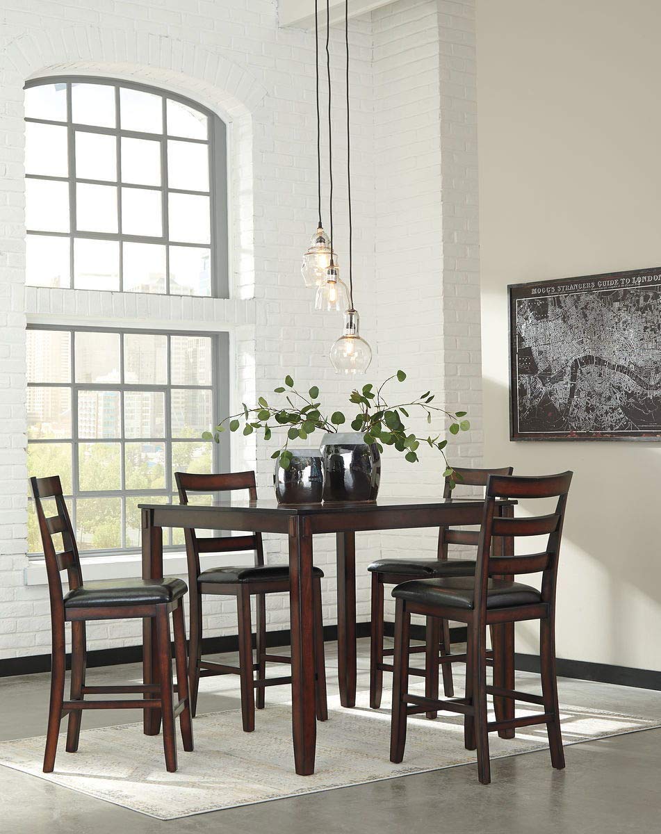 Signature Design by Ashley Coviar 5 Piece Counter Height Dining Set, Includes Table & 4 Barstools, Brown - WoodArtSupply