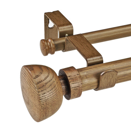 SKYPLUS LIVING Faux Wood Style Curtain Rod Set with Wood Grain Round Finial, 72-144 inch, Standard Double Drapery Rod for 1 Pack, 1 inch diameter, Adjustable Length SKYPLUS LIVING