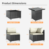 8-Piece Outdoor Patio Sectional Sofa Set with Fire Pit Table – PE Wicker Rattan Modular Conversation Furniture, Cushions & Clips Included – Patio Couch for Porch, Backyard, Poolside, Garden ELEGIBLISS