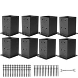 ICokin 4×4 Post Base 8 Pcs,Deck Post Brackets,Inner Size (3.6"x3.6“）Heavy Duty Powder-Coated Steel Post Bracket Fit for Outdoor Pavilion, Deck Railing ,Support Deck Base Plate,Pergola ICokin