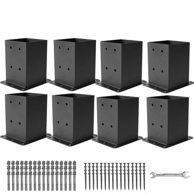 ICokin 4×4 Post Base 8 Pcs,Deck Post Brackets,Inner Size (3.6"x3.6“）Heavy Duty Powder-Coated Steel Post Bracket Fit for Outdoor Pavilion, Deck Railing ,Support Deck Base Plate,Pergola