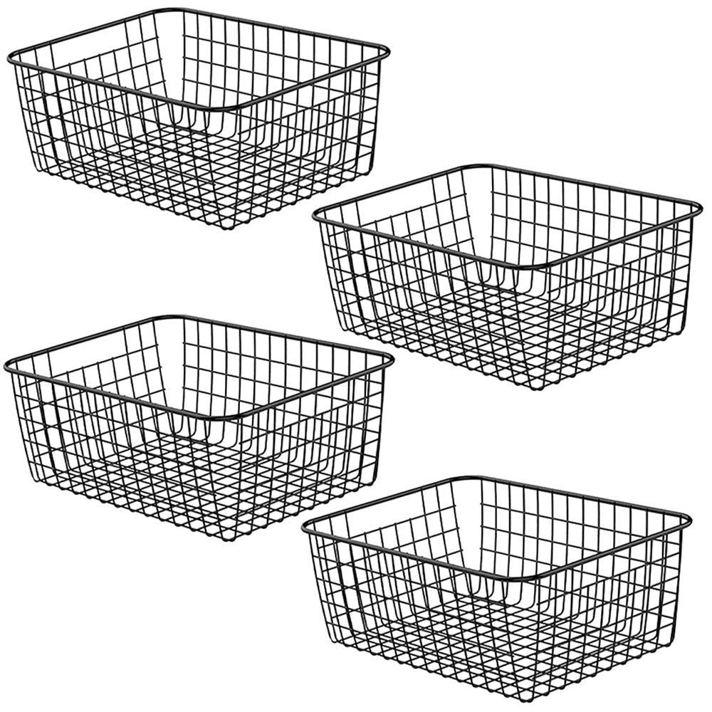 Aeggplant Kitchen Wire Baskets Farmhouse Decor Metal Food Storage Organizer,Household Refrigerator Bin with Built-in Handles for Cabinets,Pantry,Bathroom,Black Aeggplant