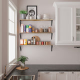 Wallniture Bora 36 Inch Large Floating Shelves for Wall Storage, Floating Bookshelf Set of 3, Burned Wood Wall Shelves for Books Wallniture