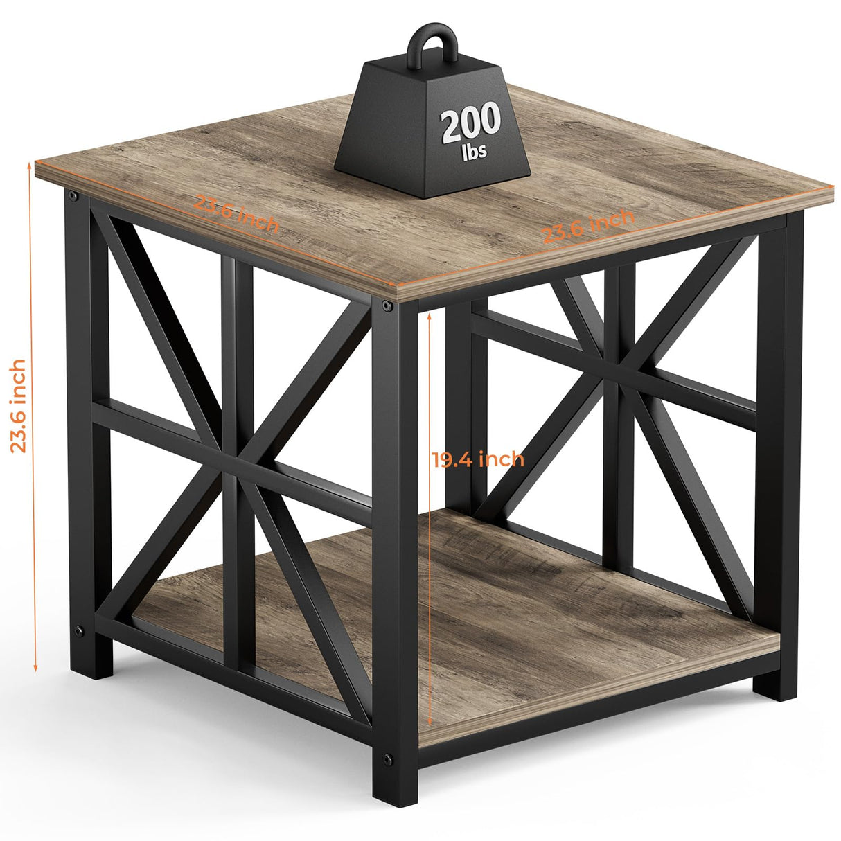 GreenForest End Table with 2-Tier Storage Shelf, 24 inch Side Table for Living Room,Modern Nightstand for Bedroom Bedside Office Farmhouse, Grey Wash GreenForest