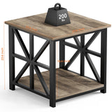 GreenForest End Table with 2-Tier Storage Shelf, 24 inch Side Table for Living Room,Modern Nightstand for Bedroom Bedside Office Farmhouse, Grey Wash GreenForest