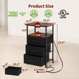 LAKEMID Night Stand Set 2 with Charging Station, Nightstands Set of 2 with 20 Colors LED Light Strip 3 Drawers, Side Tables Bedroom End Table with USB ports and Outlets for Living Room (Rustic Brown) LAKEMID