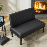 STHOUYN 43" W Mini Small Black Leather Couch Armless Loveseat Sofa for Bedroom with USB Port, Small Couches for Small Spaces Living Room, Apartment Office Dorm (Black) STHOUYN