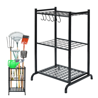 storenization Garden Tool Organizer and Storage, Yard Tool Organizer for Garage Up to 41 Tools, 3-tire Yard Tool Holder Holding Long Handled Tools for Shed Garden Outdoor