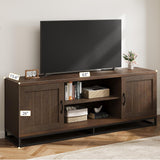GarveeHome Farmhouse TV Stand for 75 in, Walnut Entertainment Center with Sturdy Metal Leg & Adjustable Shelves, Wooden TV & Media Console Cabinet for Living Room Bedroom GarveeHome