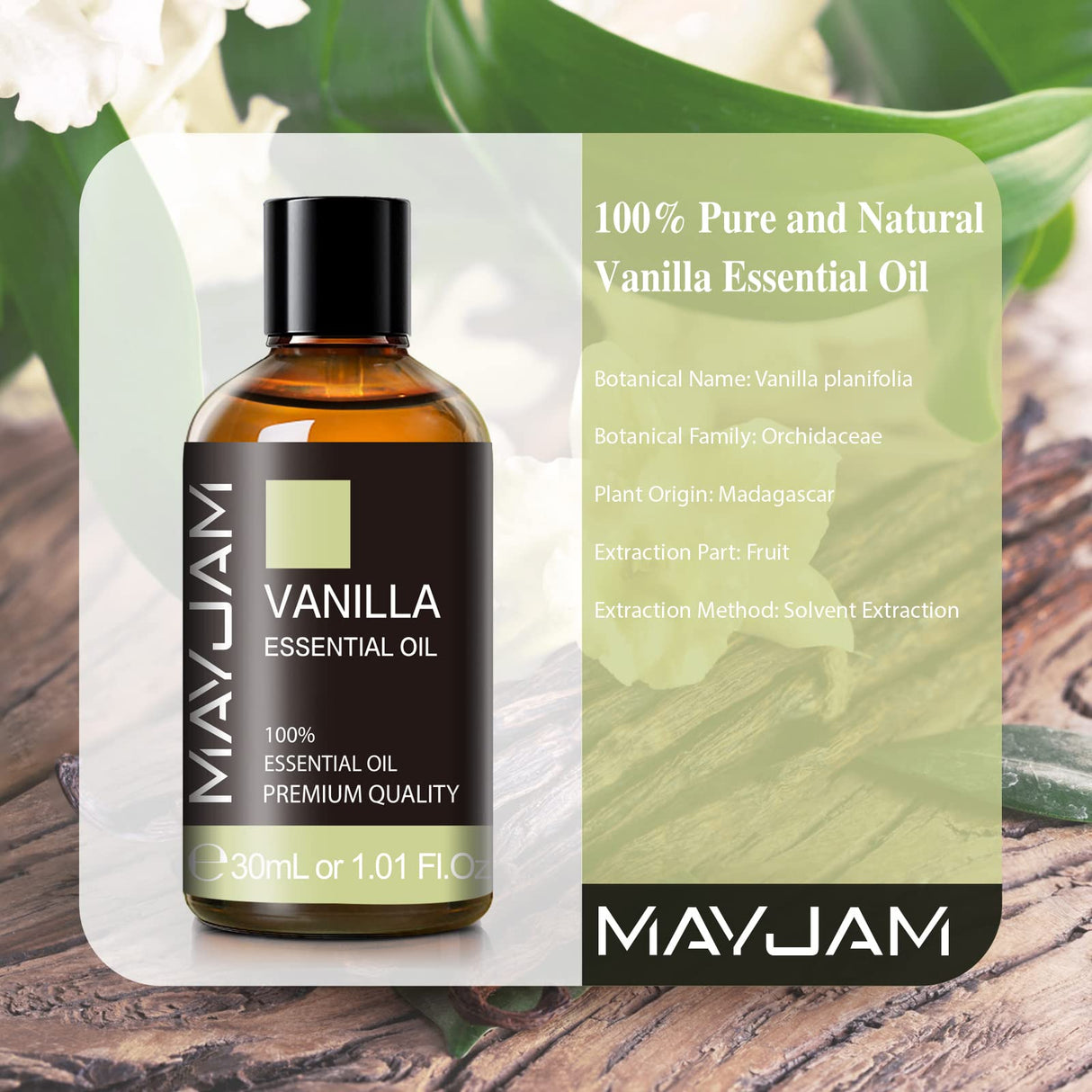Vanilla Essential Oil 30ml/1.01fl.oz, MAYJAM Premium Vanilla Oils for Aromatherapy, Diffuser, Soap Making, Candle Making, Long Lasting Scents MAYJAM