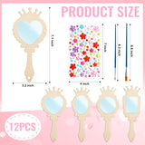 XJWWHZ 12 Pack Wooden Mirror Craft for Kids, DIY Princess Mirrors for Girls, Paint Wooden Hand Mirror for Art Activities XJWWHZ