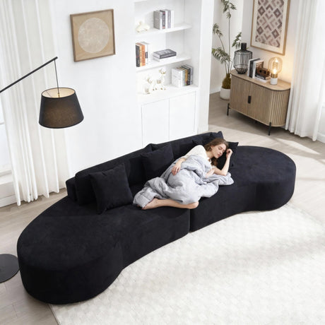 GNIXUU 130.5" Oversized Curved Sectional Sofa for Living Room, Modern Luxury TerryCloth Boneless 4 Seater Cloud Couch with Half Moon Design & 3 Pillows, Modular Memory Foam Couches, No Assembly, Black GNIXUU