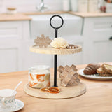 Decorative Wooden Tiered Tray Stand - Beautiful Two Tiered Coffee Table Serving Tray Enhances Your Seasonal Modern Farmhouse Decor - The Perfect Centerpiece for Your Fall Table Decorations KIBAGA